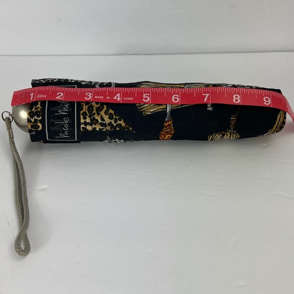 NICOLE MILLER DESIGNER BLACK WITH UMBRELLA PRINTS ALL OVER, 100% POLYESTER - Picture 6 of 12